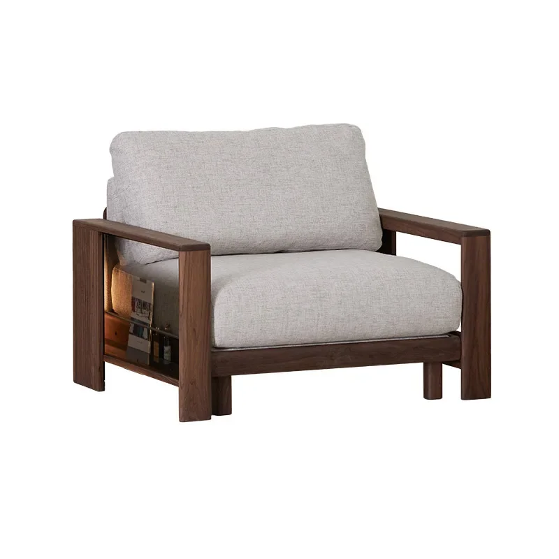 

Single sofa chair, black walnut solid wood fabric, simple modern medieval lazy leisure reading chair