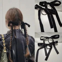 Cinta de lazo negro de terciopelo Vintage para niñas, tocado para niña, diadema trenzada de cola de caballo de Ballet dulce coreano y2k, accesorios para el cabello