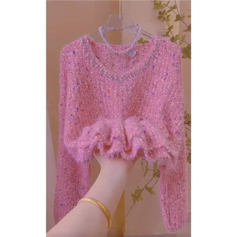 

Ladies Heavy Embellied Polka Dot Knitwear Loose Fit Thiened round Ne Sweater Trendy Autumn Winter New Sle Comfortable