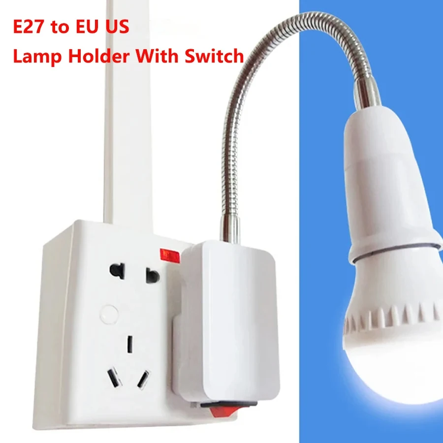 Elastyczna wtyczka EU US do E27 oprawka z przełącznikiem lampa obrotowa podstawka do lampy stołowej konwerter gniazda do żarówki 20cm 30cm 50cm