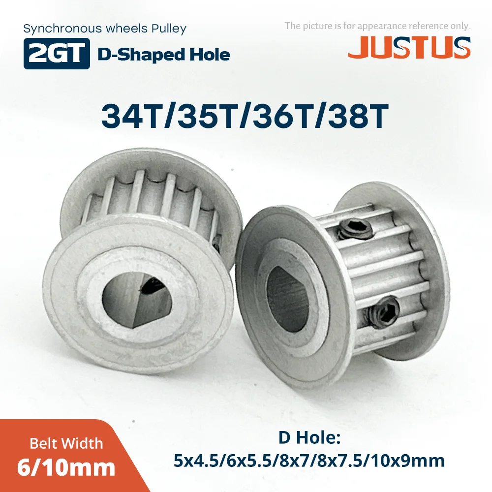 

34T 35T 36T 38T 2GT Timing Pulley D Hole 5x4.5 - 10x9mm High Torque Synchronous Pulley Belt width 6/10mm GT2