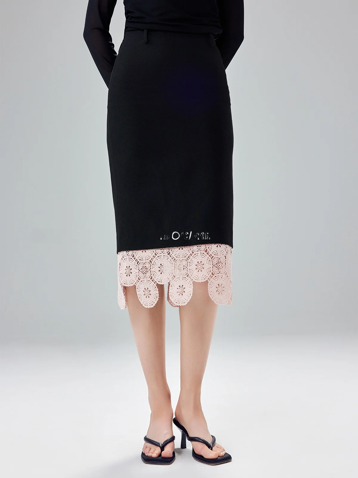 

Faionable Lace Hooked f Skirt High Waist Straight Cut Stand Fit Pure Color French Sle Wool Blend Casual Wear
