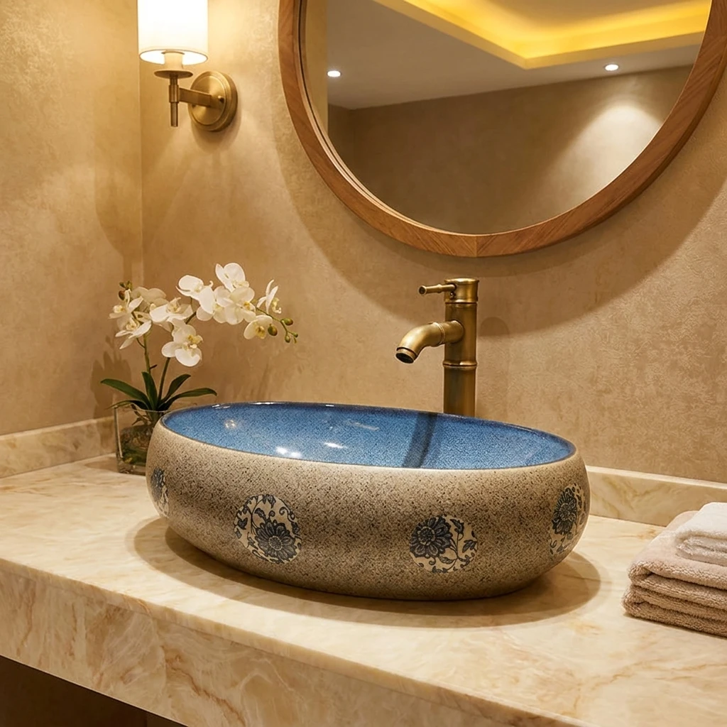 #European Art Retro Ceramic Bathroom Basin Countertop Washbasin for Household Hotel Villa Modern Creative Design Art Decor