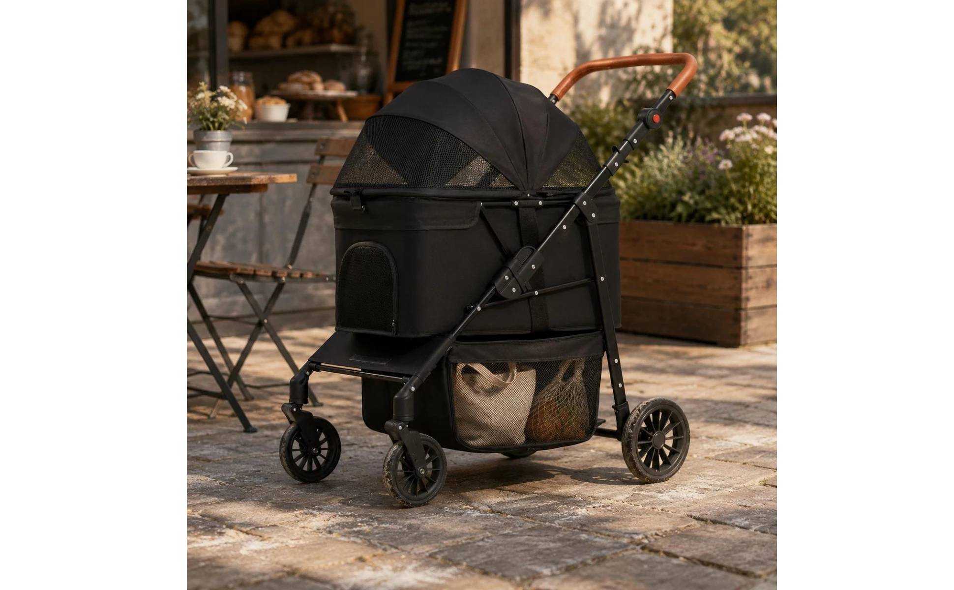 Foldable Pet Stroller Adjustable Handle Foldable Dog Stroller Large Dog Wagon Breathable Mesh Window Pet Gear for Shopping