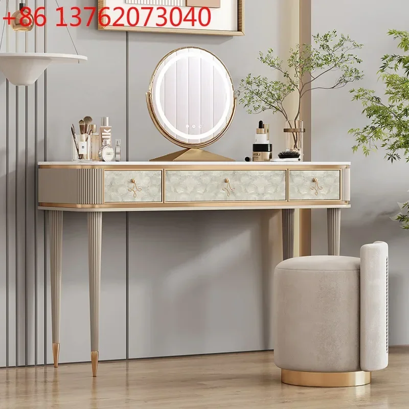 American light luxury solid wood dresser modern simple rock slab shell with mirror makeup table