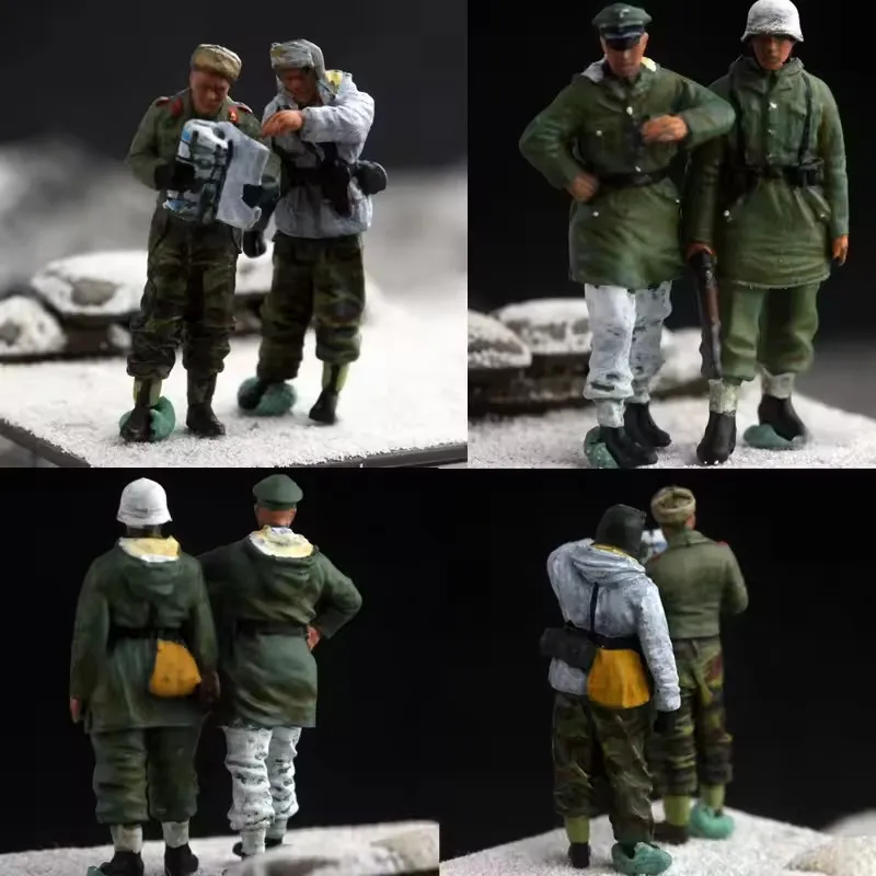 1/72 Skala 2/4 Szt. Niemiecki Oficer Spotkanie Grupa Żołnierzy Zimowi Oficerowie i Żołnierze Figurki Model DIY Akcesoria do Scen