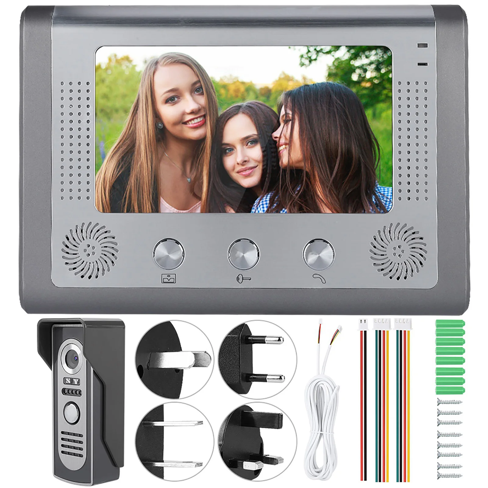 7inch Wired Video Doorbell with Night Vision Intercom Door Phone HD Camera 2 Way Audio Weatherproof Security Doorbell for Home