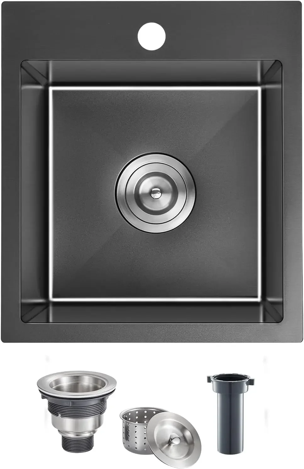 MENATT 15 x 17 Inch Drop in Kitchen Sink, 18 Gauge Stainless Steel Single Bowl Single Faucet Hole Topmount Kitchen