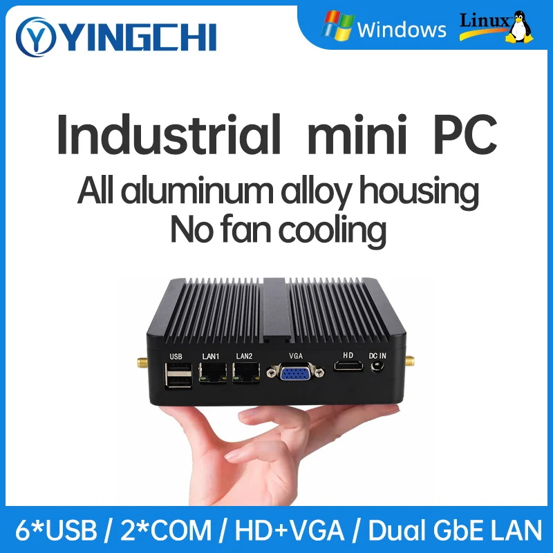 YINGCHI-Mini PC Intel Celeron N2830 J1800 J1900 J4125 DUAL LAN DUAL COM, ordenador Industrial sin ventilador