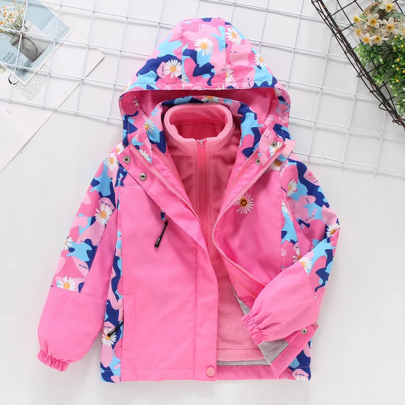 Girls Outdoor Windbreaker Coat Removable Charge Garment Foreign Middle-aged Children's Jacket 6-12 Years (A Cap Detachable)