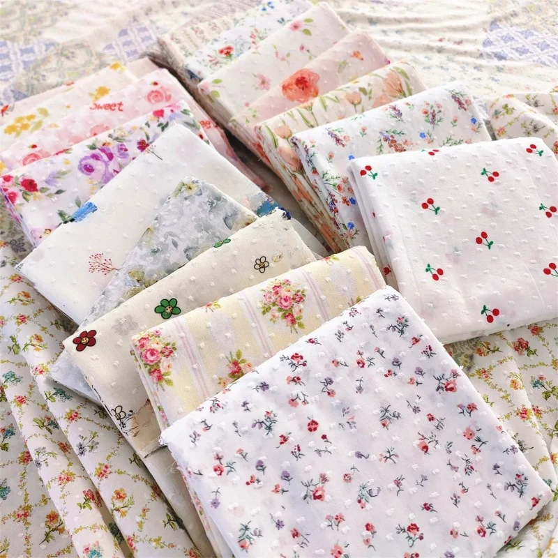 145x50cm Premium Cotton Fabric, 40s Cut Flower Embroidery Fabric for Dresses and Skirts, Handmade Baby Clothes and Decoration