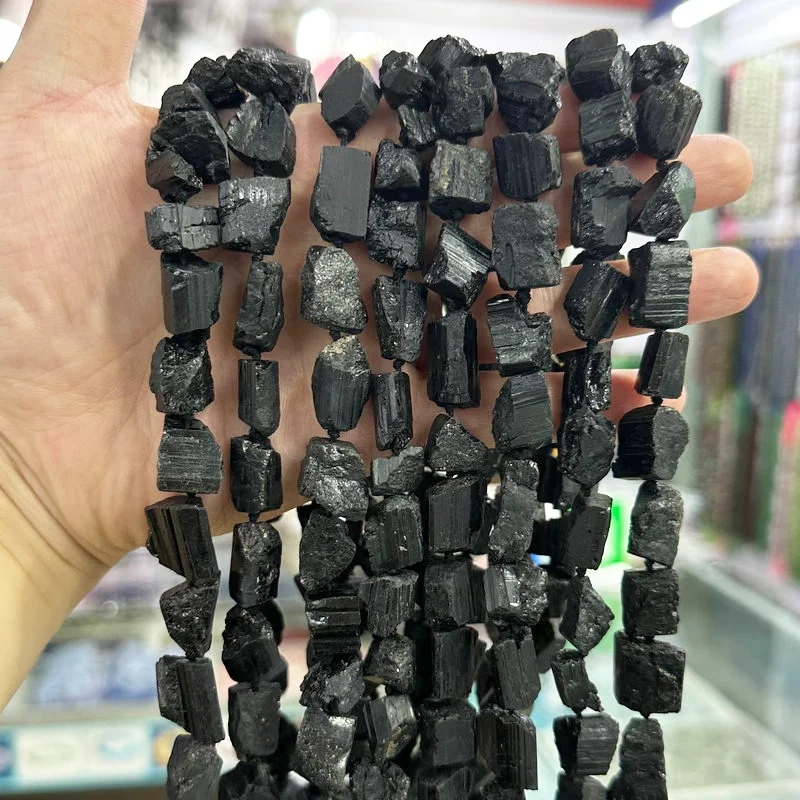 11-13mm Natural Black Tourmaline Irregular Nugget Genuine Raw Mineral Stone Loose Beads 16