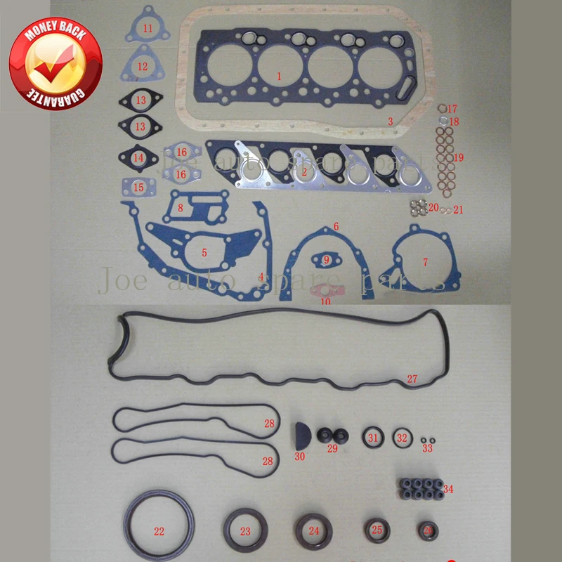 4D56 4D56T  Engine Full Gasket Set kit for Mitsubishi Montero/L200/L400/CANTER 2477CC 2.5TD 1986-2003 MD972215 MD997249 M126I37