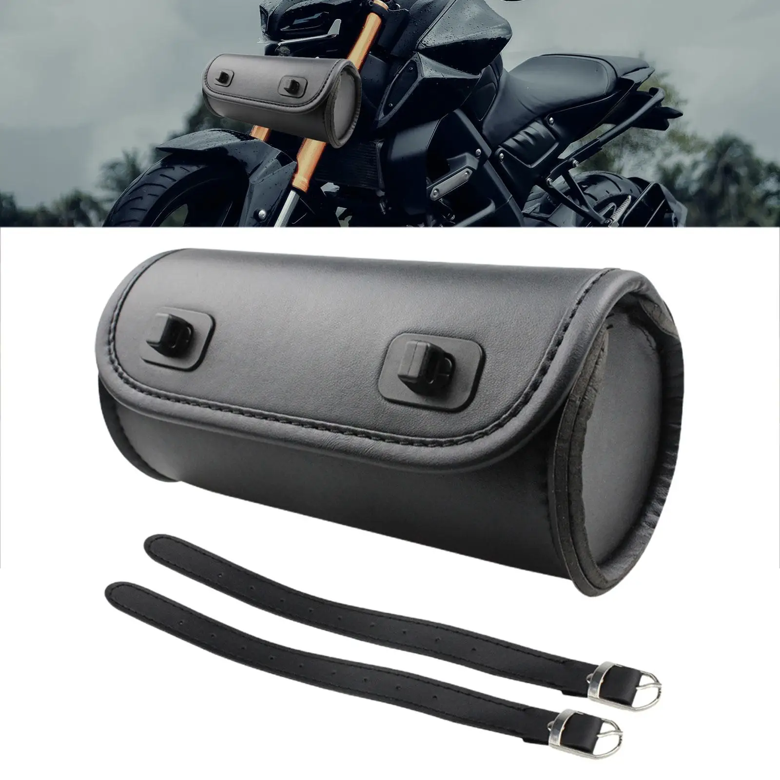 Generic Motorcycle Handlebar Bag Black Motorcycle Side Bag Waterproof PU Leather Motorcycle Luggage Bag Motorcycle Saddlebag