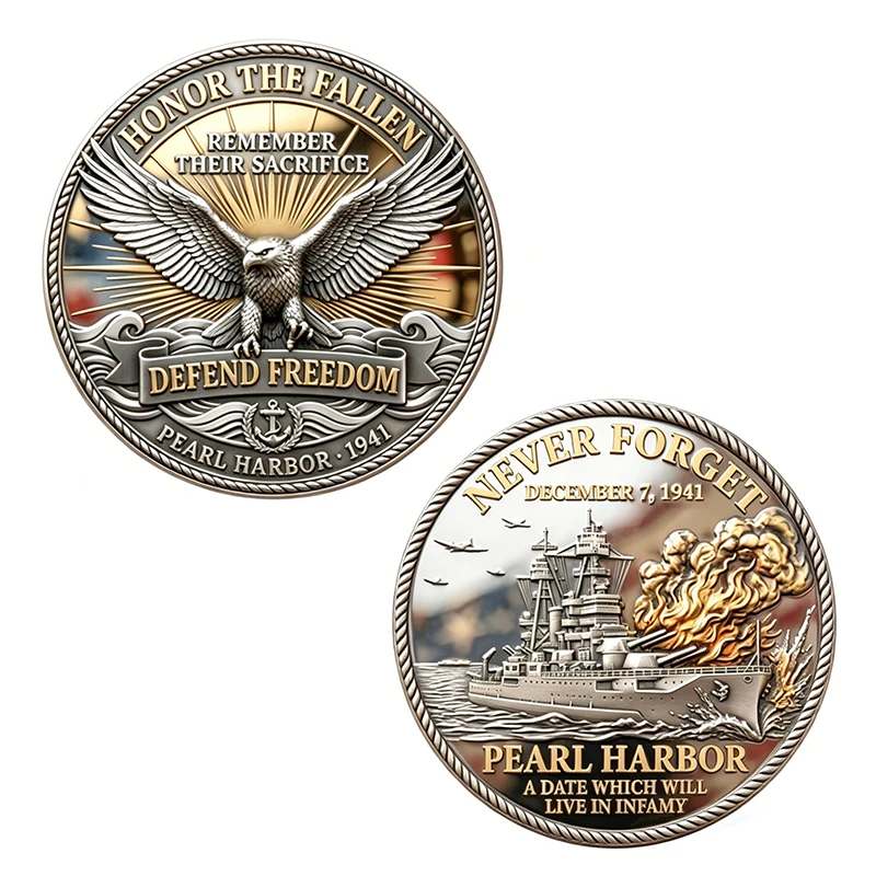 1pc Never Forget Pearl Harbor Challenge Coin Honor The Fallen Defend Freedom Military Commemorative Token Souvenir Gifts