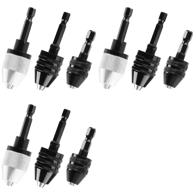 

AB11-9PCS 1/4 Inch Hex Shank Keyless Drill Chuck Quick Change Adapter Converter Impact Drills Bits, Electric Tool Accessories