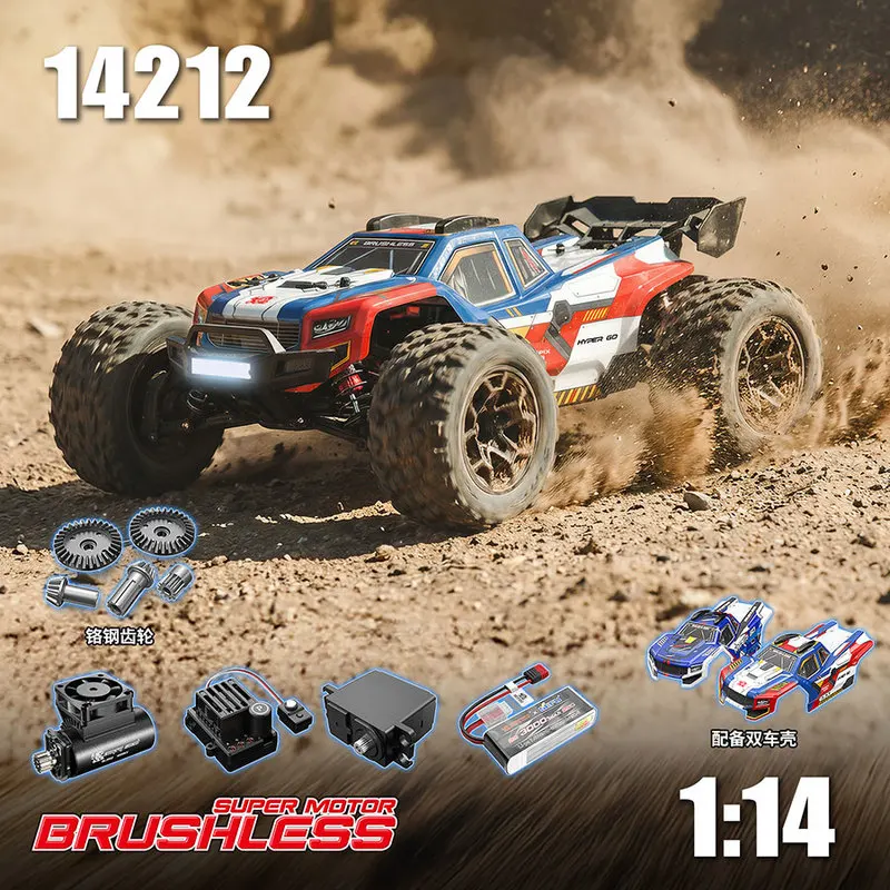 MJX 14212 1/14 Remote Control Cars RC Brushless Monster Truck Dual Bodies Alloy Chassis High Speed Off-Road Racing Vehicle Gifts