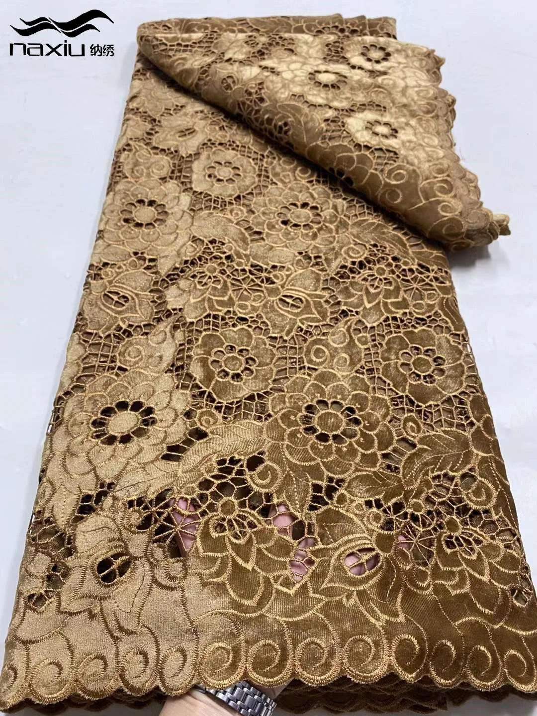 Madison French Velvet Lace Fabric 5yards for Luxury Wedding Party Gown Mesh Material DIY Sewing Gold Gild Sequin Tulle African