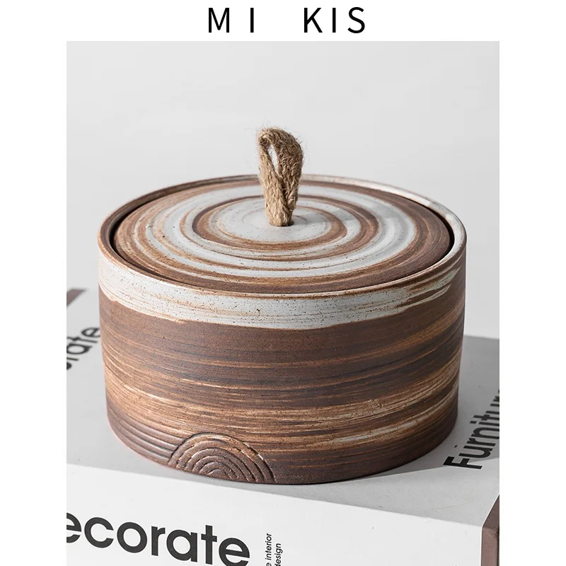 

Retro Style Ceramic Desktop Trash Can Living Room Coffee Table Bedroom Home Use Large Table Dining Table Creative Storage Bucket