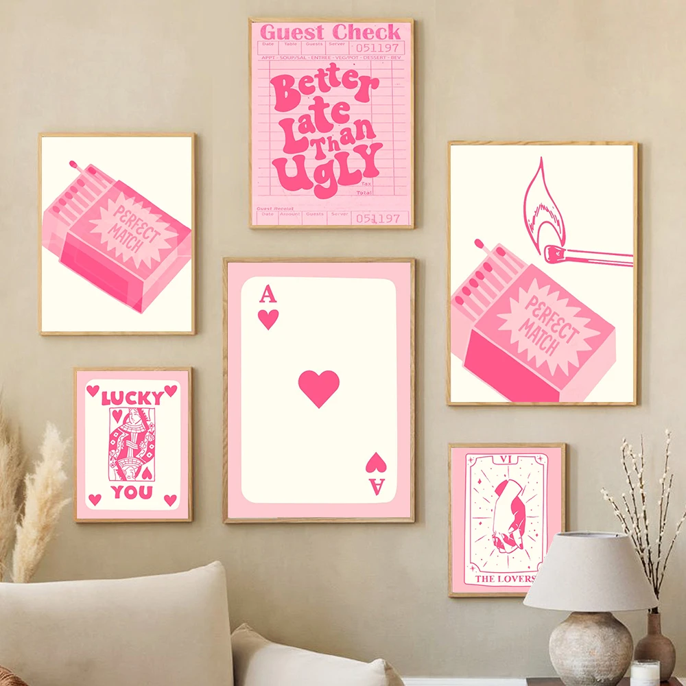 rosa-poker-cartaz-cama-arte-da-parede-retro-cartaz-impressao-sorte-voce-lona-engracado-minimalista-pintura-em-tela-menina-quarto-clube-decoracao-de-casa