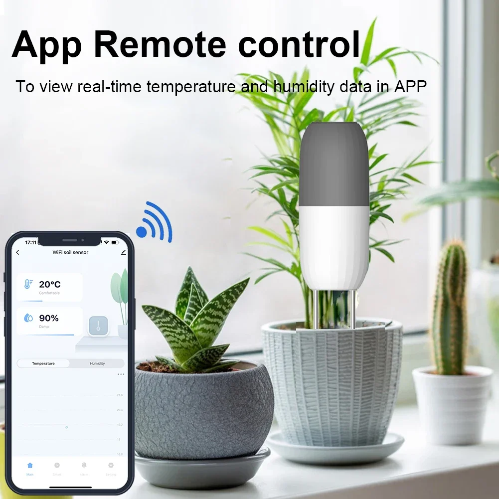 WiFi Soil Temperature & Humidity Sensor 2.4G Smart Soil Moisture Meter Tuya App Compatible For Garden Plant Flower Monitoring