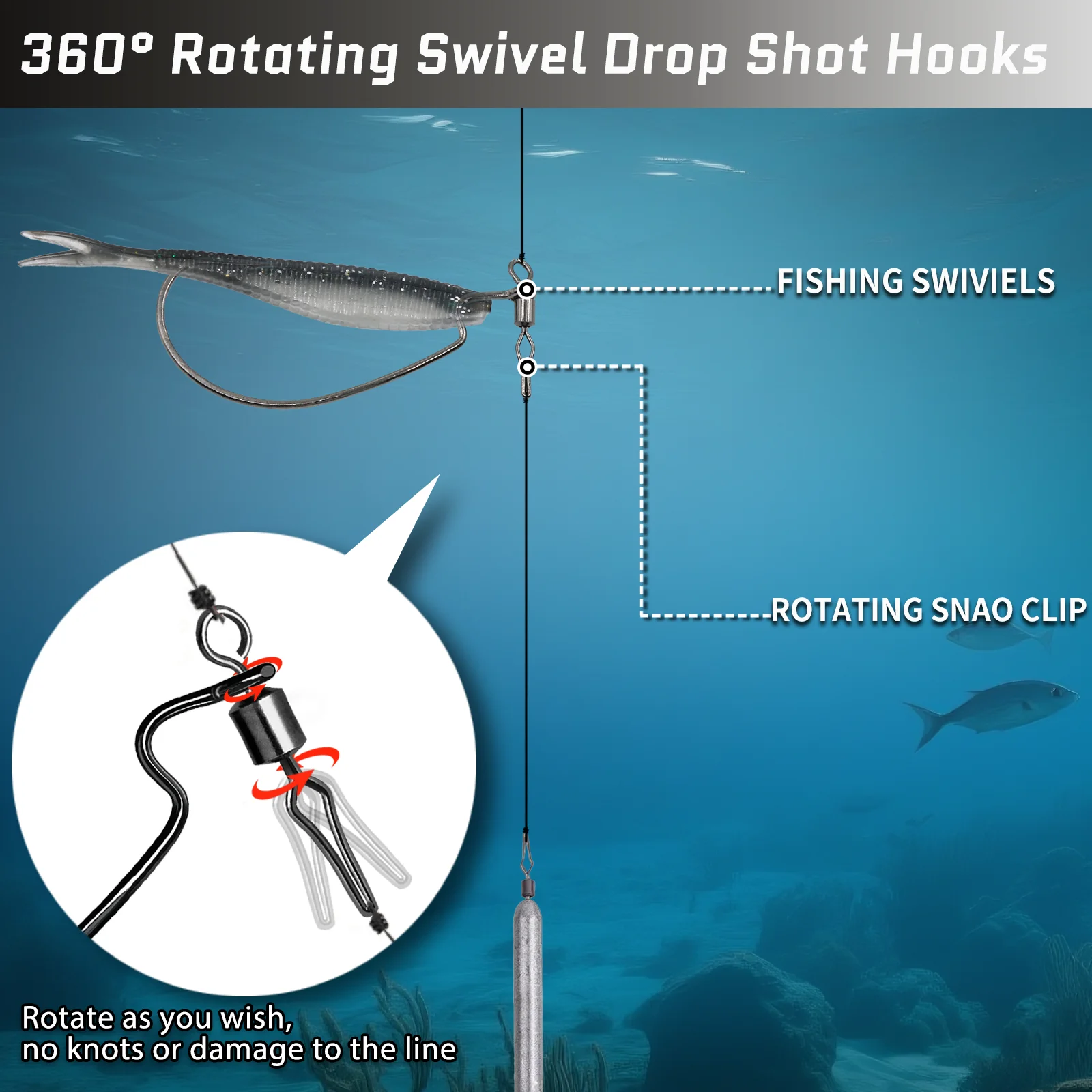 9KM ganchos EWG drop shot con giratorios - acero carbono para lubina