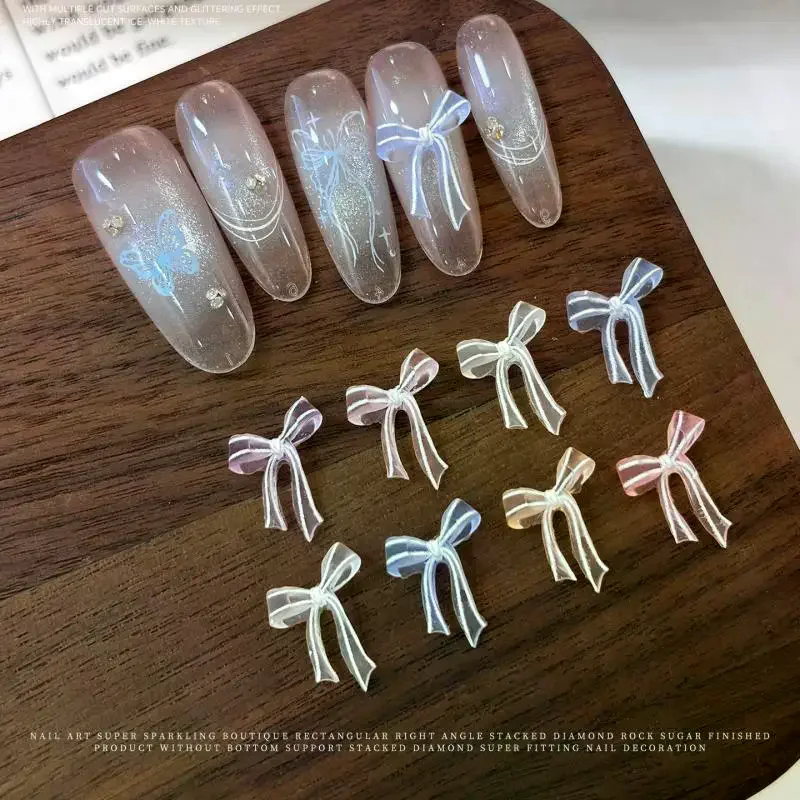 Soft Sculpted Clear Bow Nail Art Jewelry Mixed Jelly-colored Matte Ribbon Bowknot Wearable Nail Decorations DIY Manicure 40 Pcs