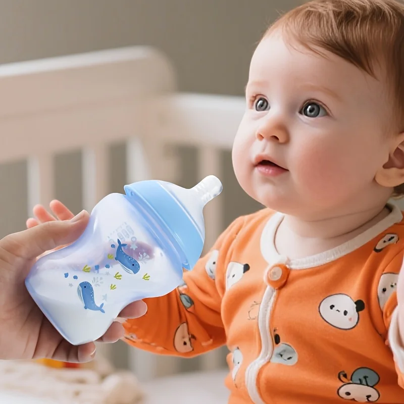 260ml/150ml PP Baby Bottles with Handle and Print, Wide-neck Feeding Bottle, Milk Bottle, Easy to Clean