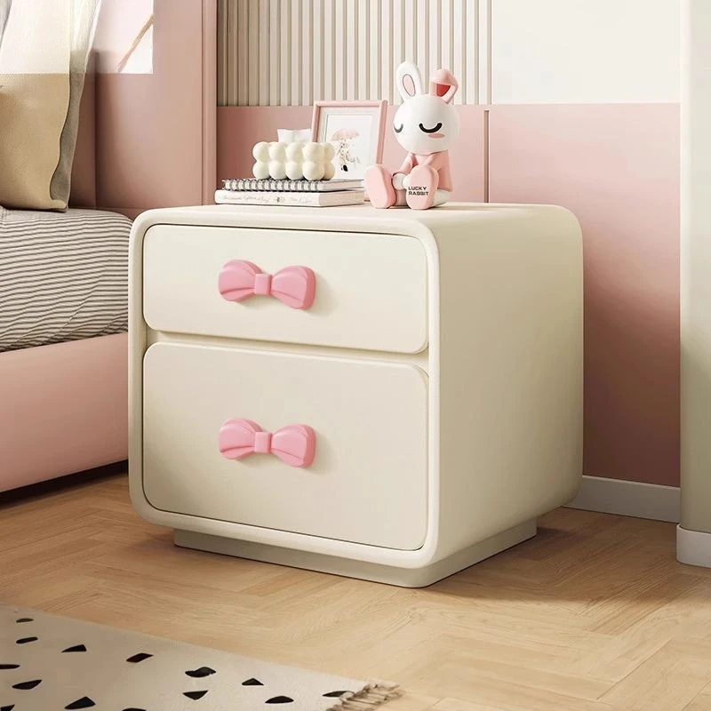Bow cute cream wind bedside table solid wood small bedroom simple storage creative home leather bedside table