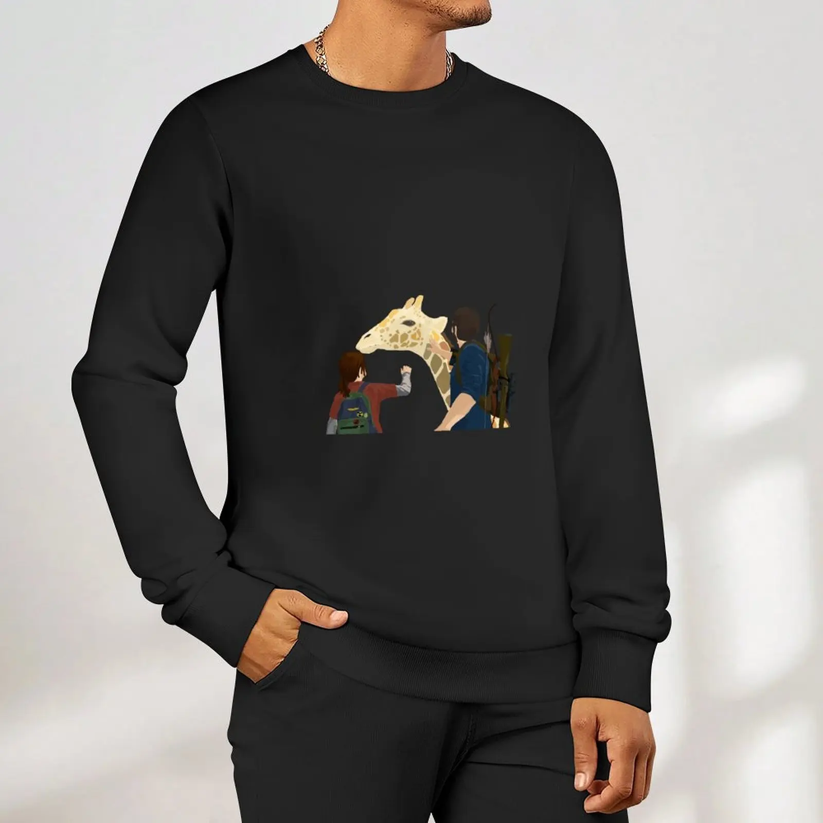 Ellie and Joel ft. the Girafe Pullover الملابس الجمالية ملابس رجالي رياضية الرجال رياضية قمصان سويت شيرت بقلنسوة