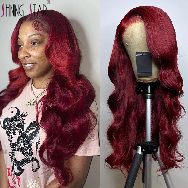 99J Burgundy Lace Front Wig Body Wave 13X4 13X6 Hd Transparent Lace Front Human Hair Wig Brazilian Colored Human Hair Wigs 180%