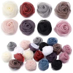 3Pcs/Lot 5cm Organza Fabric Satin Rose Flowers 3D Artificial Flower For DIY Sewing Crafts Clothing Accessories Wedding Decor