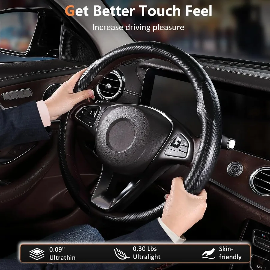 ألياف الكربون غطاء عجلة القيادة 2 قطعة مشبك عدم الانزلاق على غطاء عجلة القيادة رقيقة جدا تنفس العالمي صالح 14.5 "15" عجلة #5