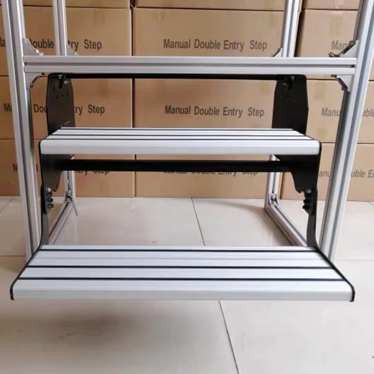 

Silver Pedal caravan Step Camping Vehicle Double-layer Manual Steps Step for RVs & Camper