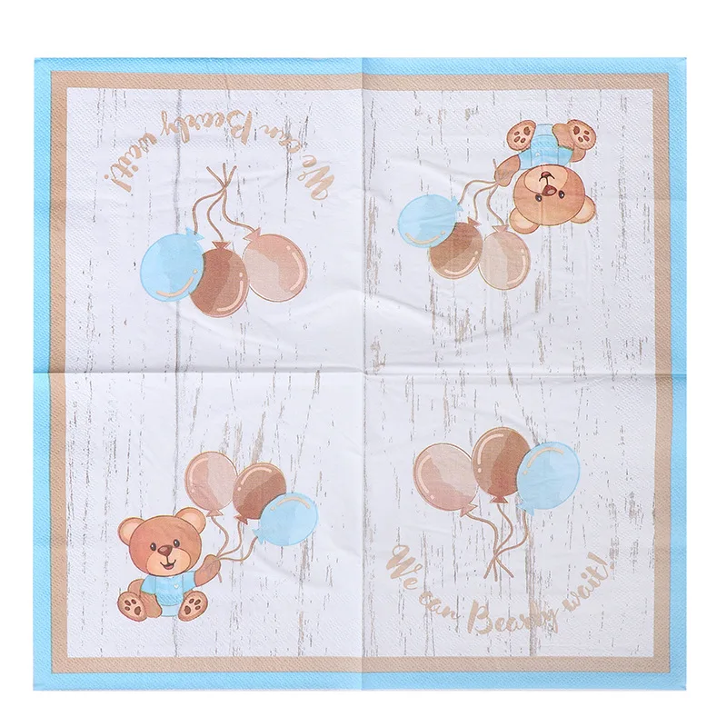 Cute Little Bear Disposable Tableware Paper Plate Paper Cup Napkin Paper Straw Baby Shower Happy Birthday Picnic Party Decor