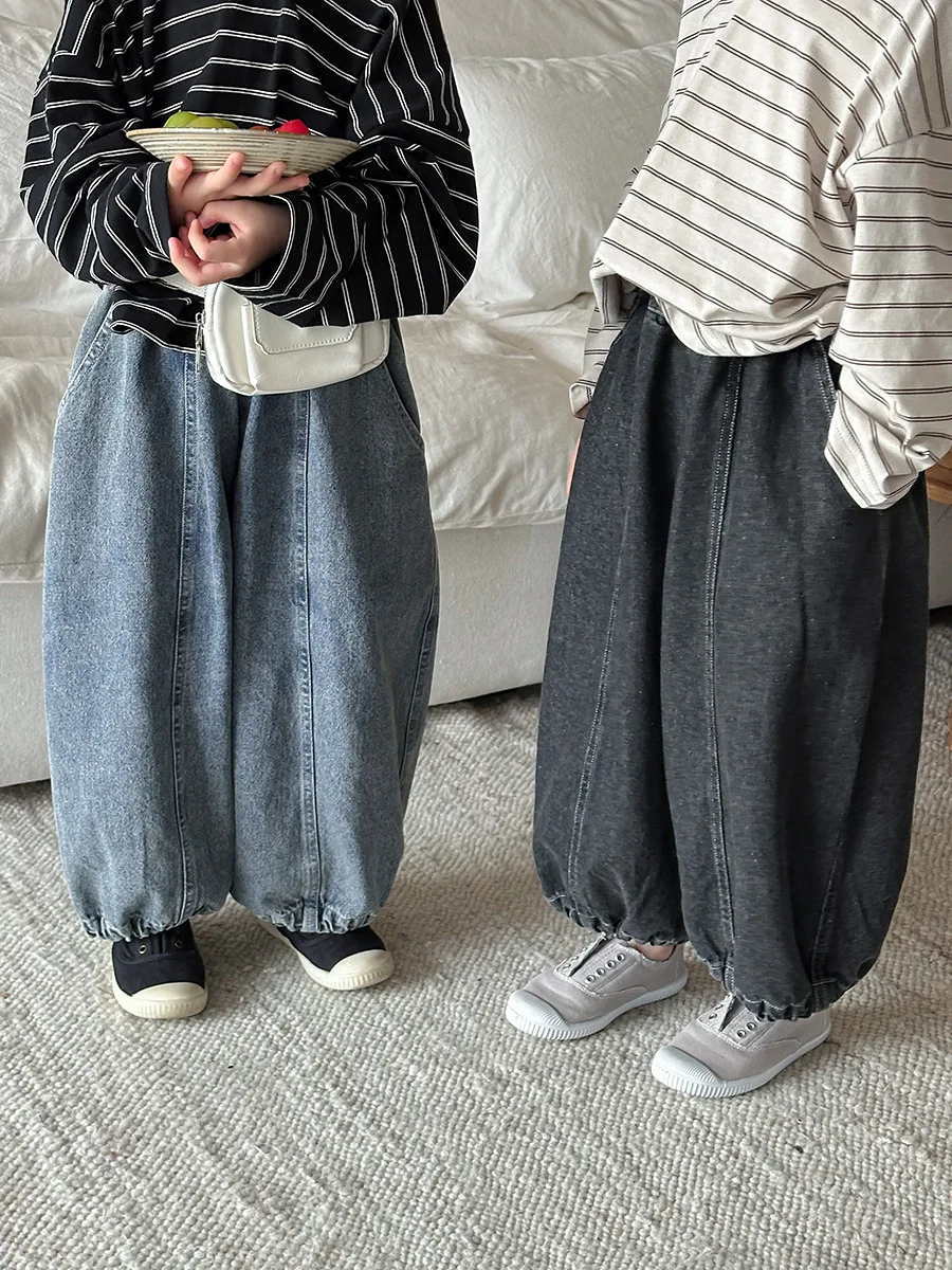 2026 New Stlye  Girls Boys Denim Harem Pants Spring Cotton Good Quality Fashion Kids Jean Pants 1-8t A285