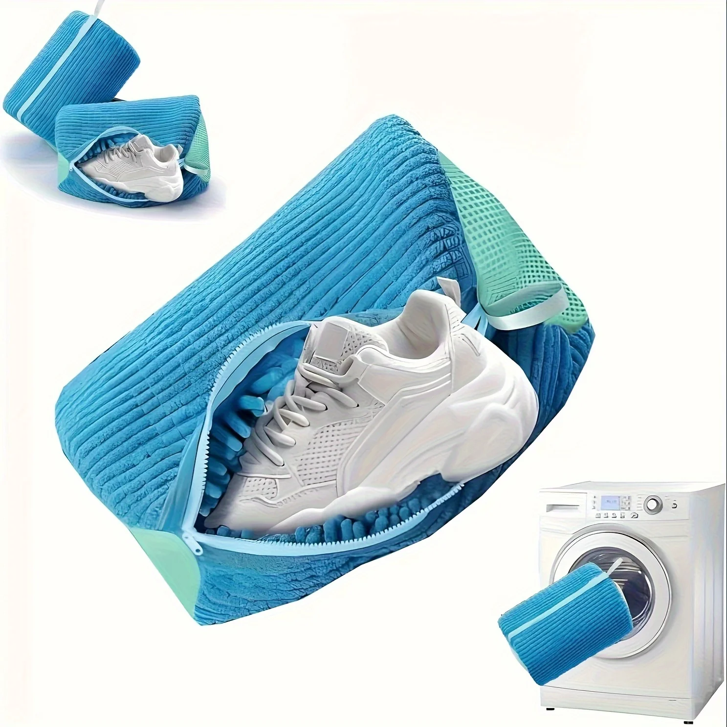 1PC Shoe Washing Machine Bag for Washer&Dryer Soft Chenille Fabric with Fluffy Lining Noise-Fits Sneakers &Shoes Laundry