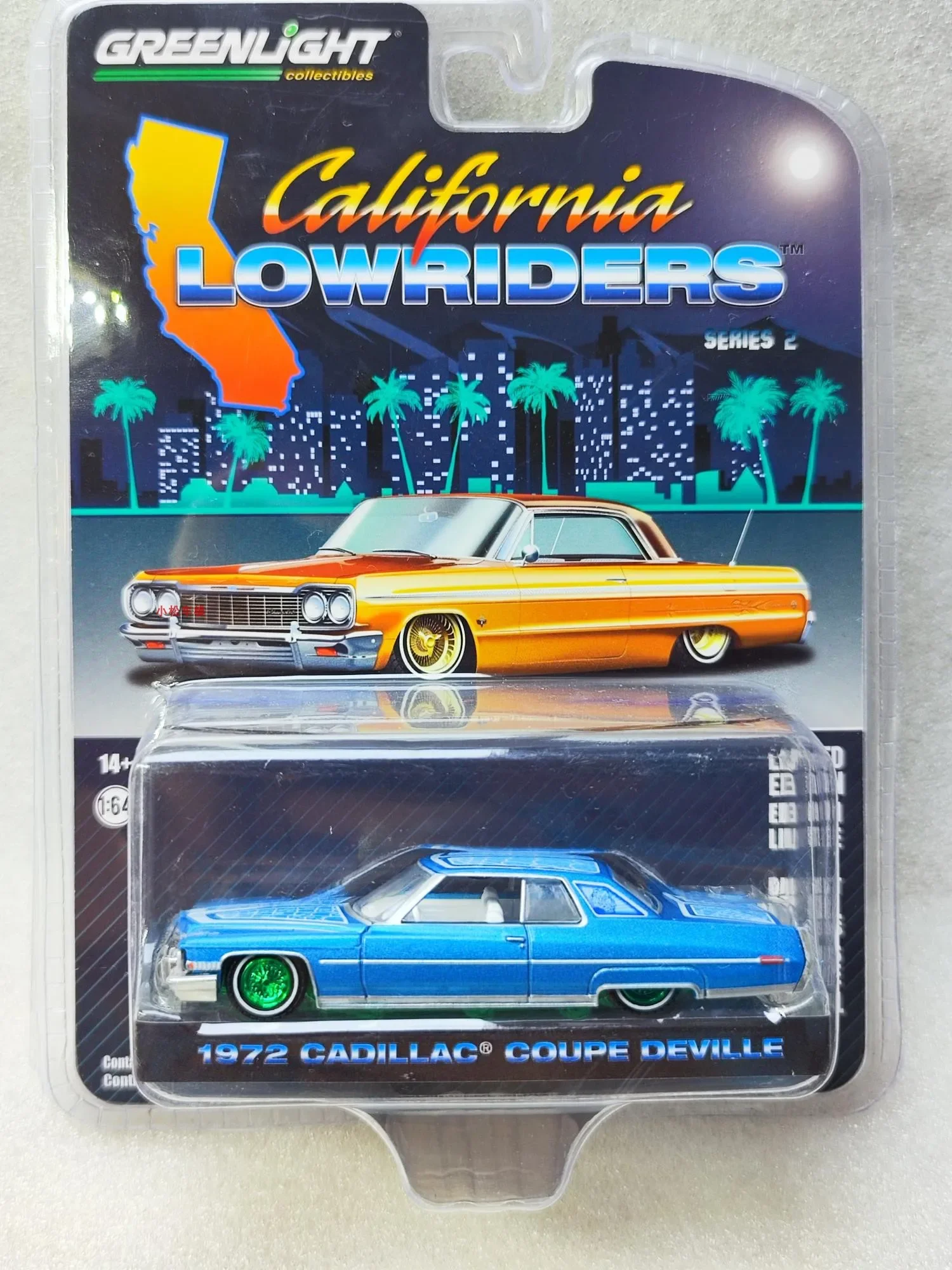 1:64 California Lowly 2 1972 Cadillac Coupe deVille - Customized Baby blue Green Machine Collection of car models