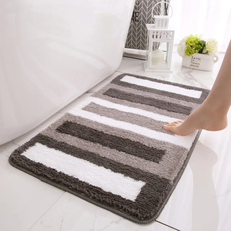 

Water Absorbent Bathroom Carpet Non-Slip Bath Mat Home Use Polyester Fiber Square Floor Mat Southeast Asia Style Snow