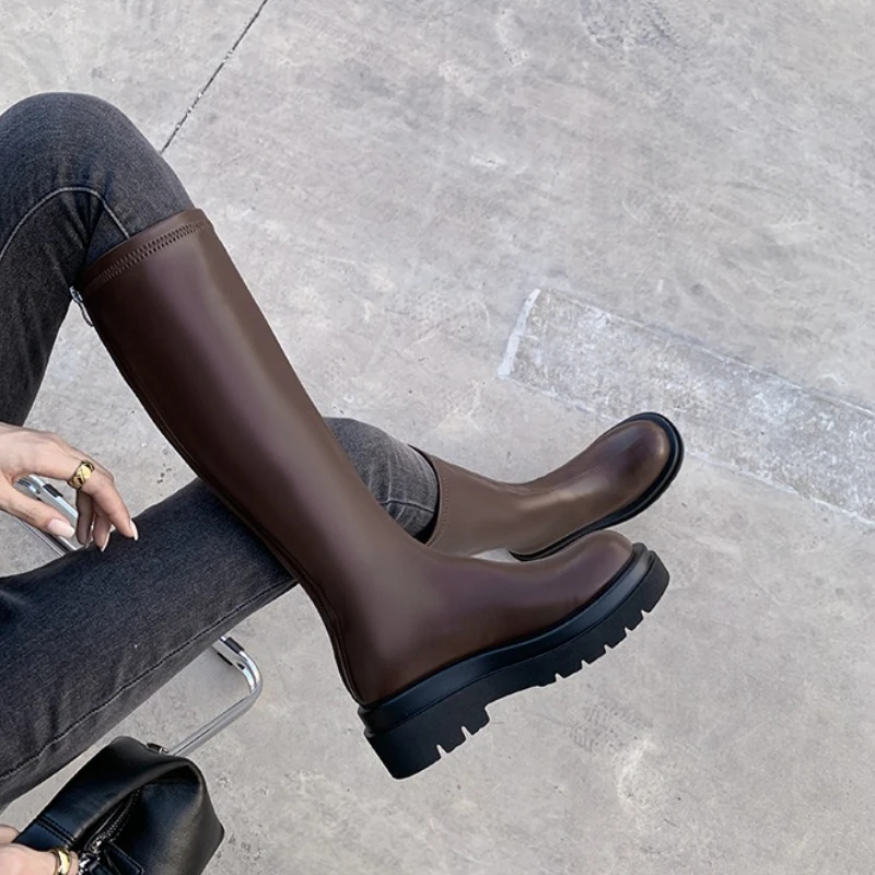 

Platform Heel Women Knee-High Boots Fashion Comfort Soft Leather Shoes Autumn Winter Women's Knight Long Booties