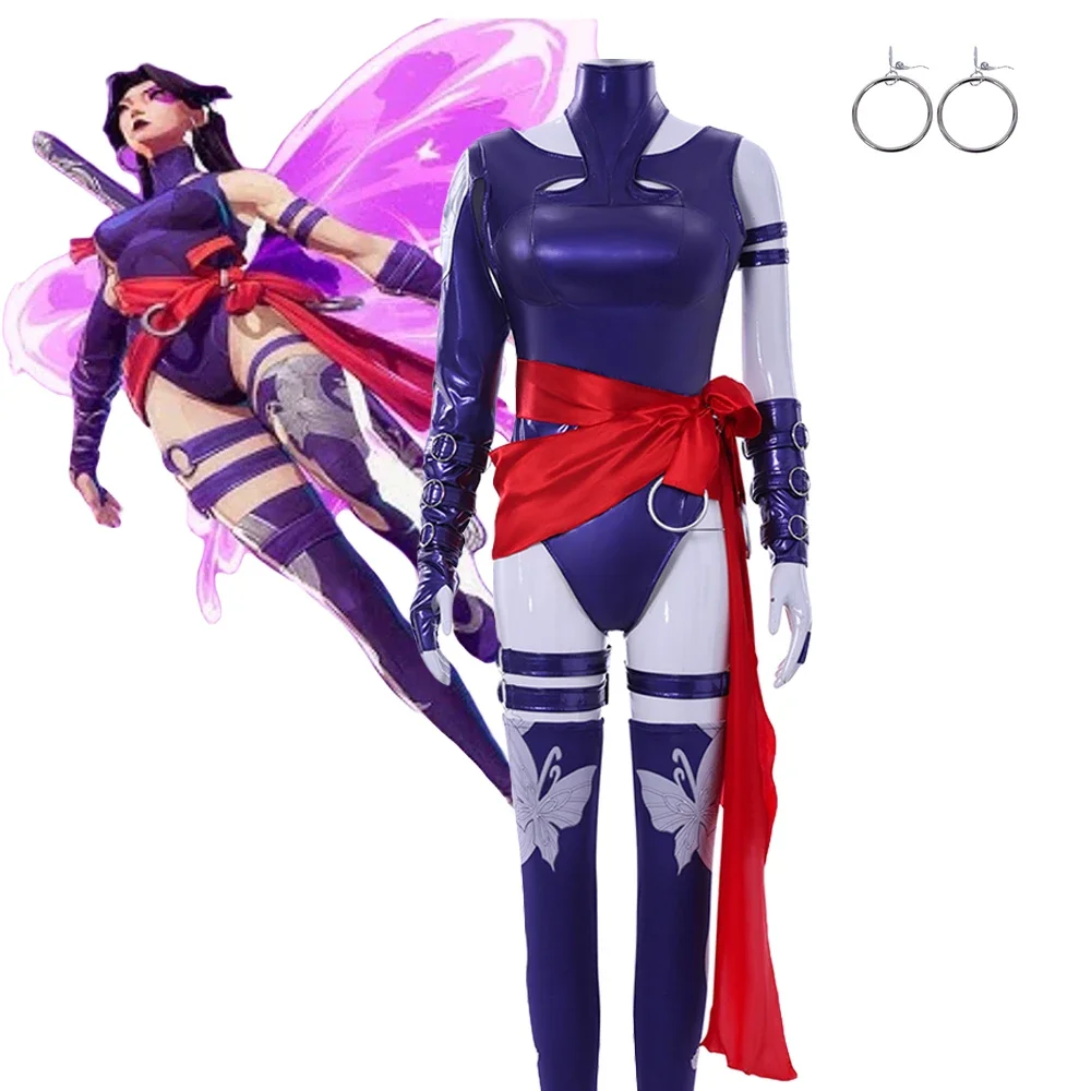 Rivals Psylocke Cosplay Blue Swiming Style Jumpsuit Women Costume Red Waist Band Long Socks Disguise Full Set Halloween Suit