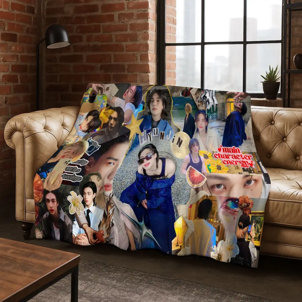 3D-Druck Streunende Kinder Kpop Star Hyunjin Flanelldecke Weiche warme Decke für Schlafzimmer Wohnzimmer Bett Reisen Camping Picknick Geschenk