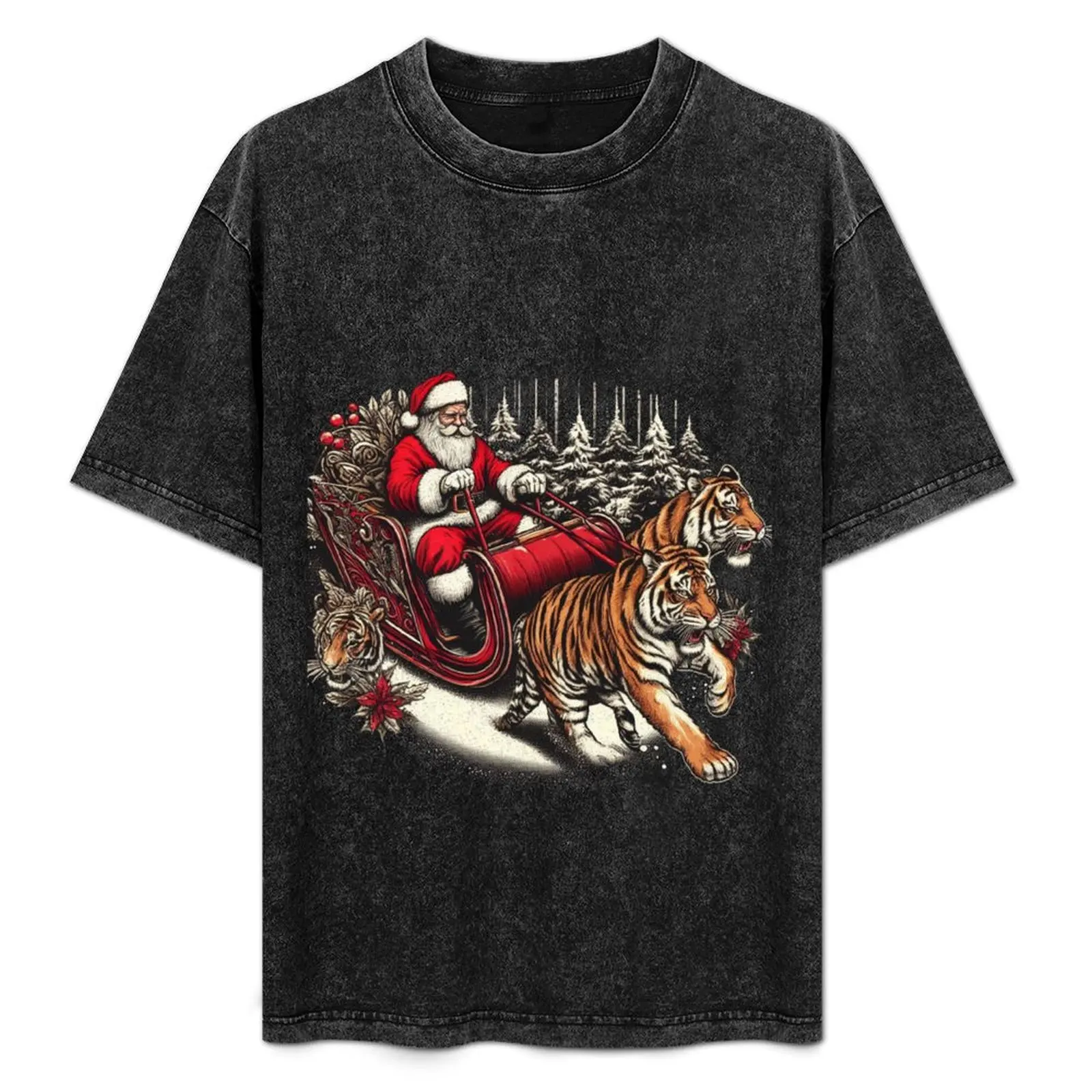 

Tigers pulling Santa's sleigh in forest T-Shirt customs design your own sports fans Blouse t shirts for men pack