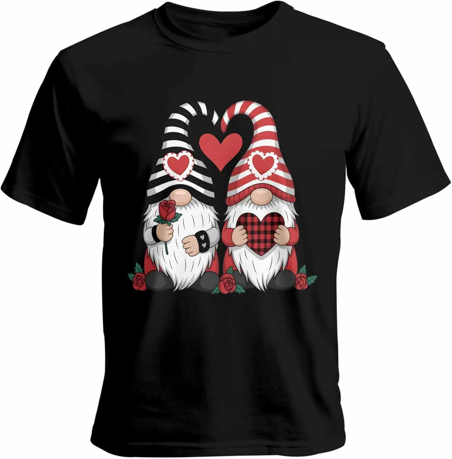 

Мужские футболки с коротким рукавом и круглым вырезом, повседневная рубашка с принтом «Пара гномов и сердца» для мужчин, размеры S-3XL, красный цвет
