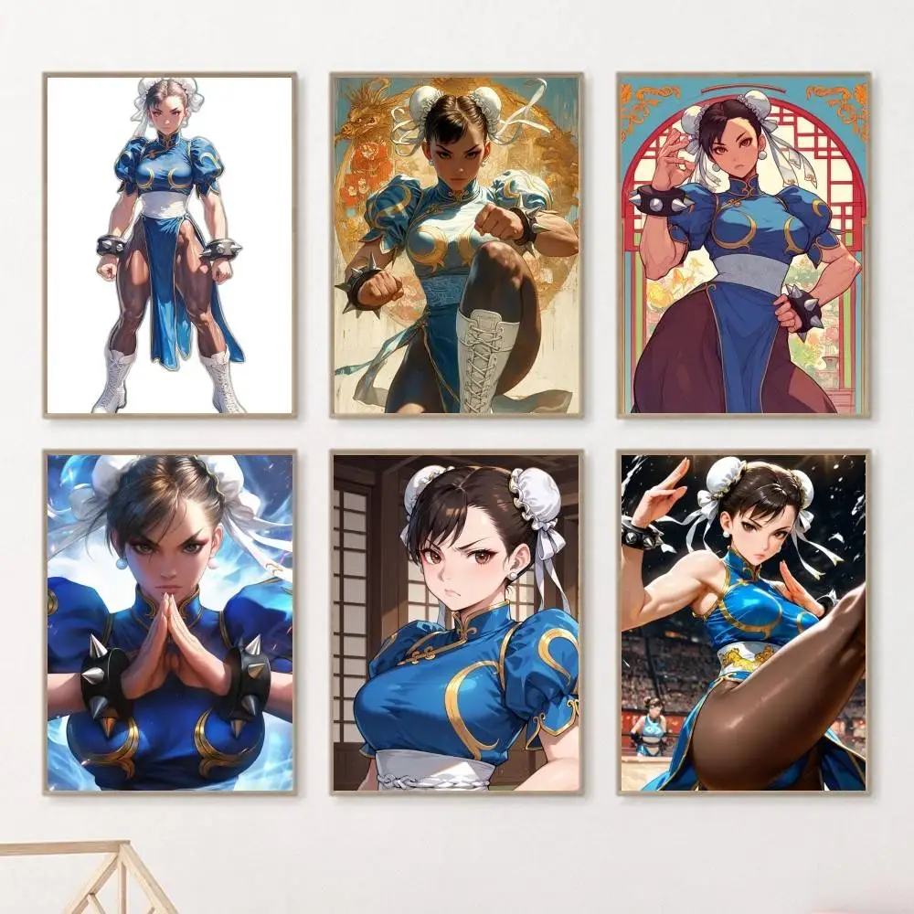 1PC Poster Chun-Li de Street Fighter Autoadesivo, Adesivo de Papel Artístico à Prova d'Água para Decoração de Parede de Cafeteria, Bar e Quarto