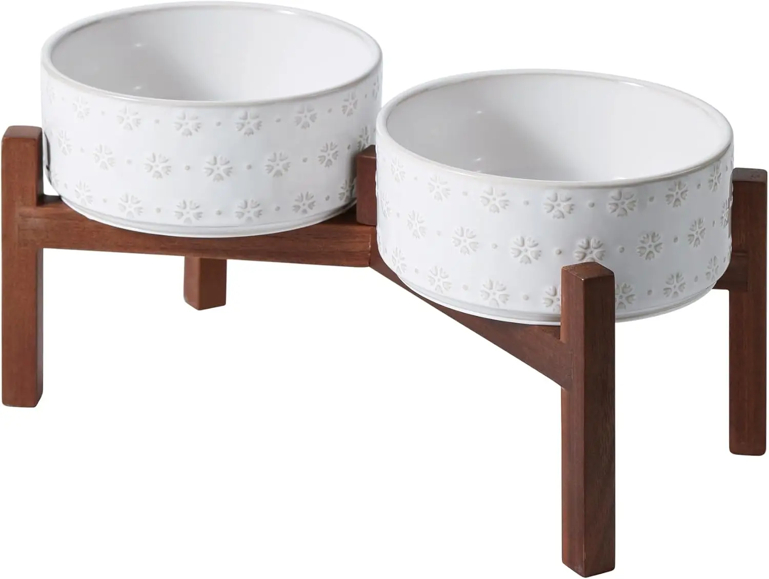 

Ceramic Raised Double Dog Bowls with Wood Stand for Medium Breeds, Anti-Slip and Easy Clean
