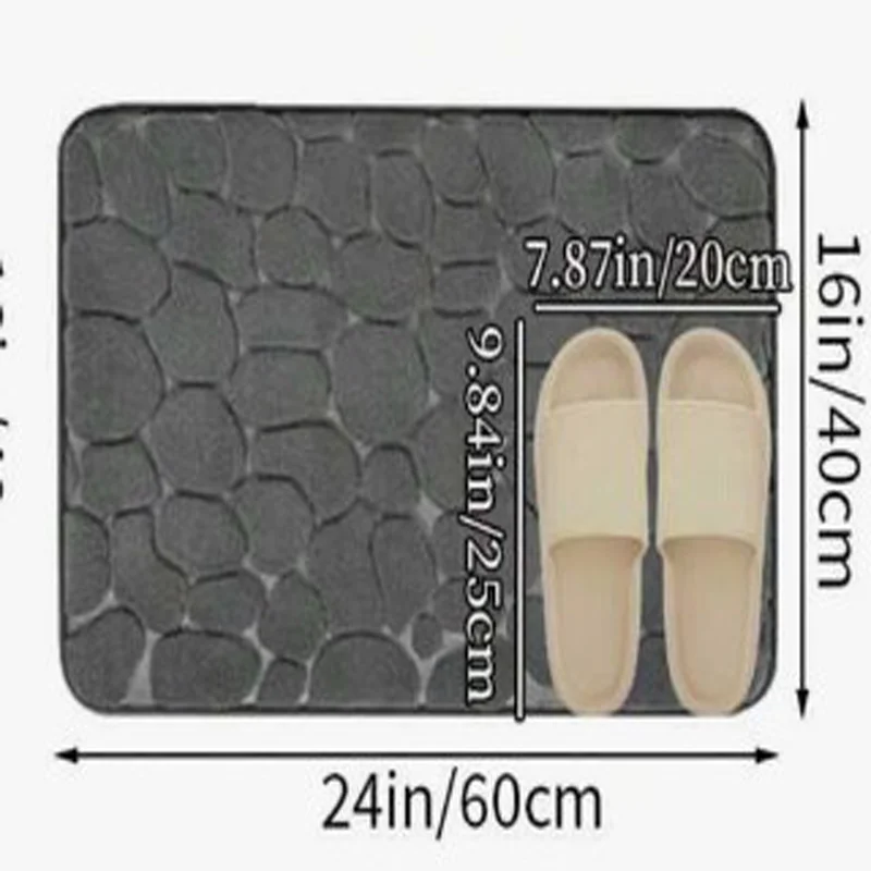 1pc Gray Sponge Stone Pattern Embossed Bathroom Anti-slip Absorbent Mat, Suitable For Bathroom And Toilet