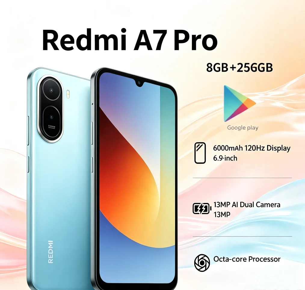 Redmi A7Pro 2026 Authentic 8GB RAM 256GB ROM 6.9'' FHD+ Helio G85 Dual 5G VoLTE 5000mAh Gaming Smartphone