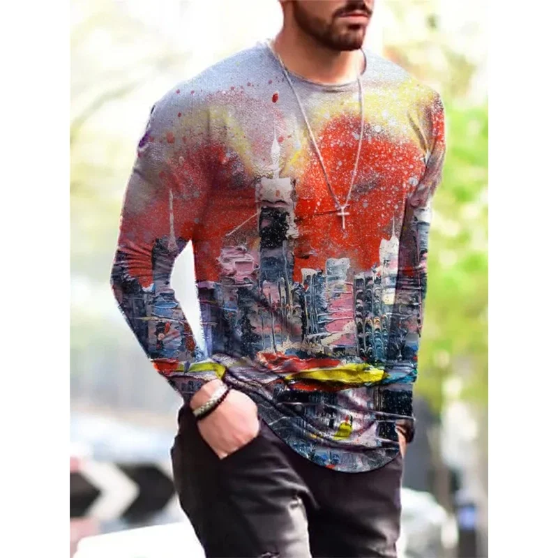 Fashion Multicolor Patent Leather 3D Printed T-shirt AutumnTrend New Street Breathable Harajuku Casual Mens Long Sleeve T-shirts