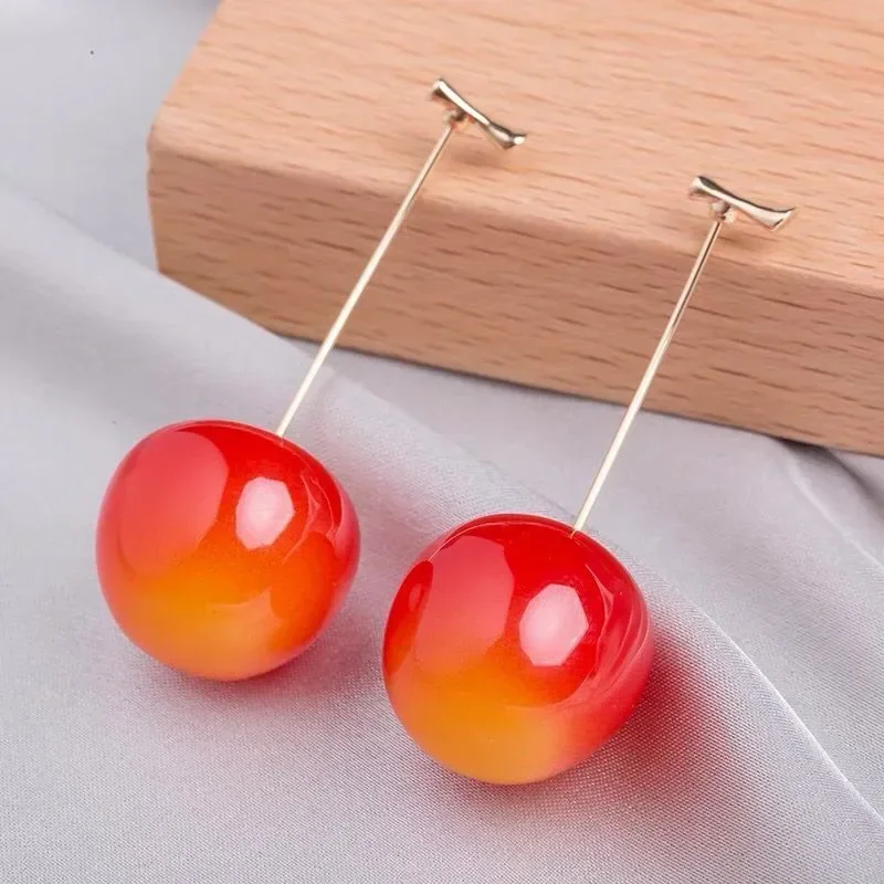 2025 New Japan Korean Cherry Fruit Shaped Drop Earrings for Women Sweet Girls Cute Brincos Line Pendientes Jewelry Gifts